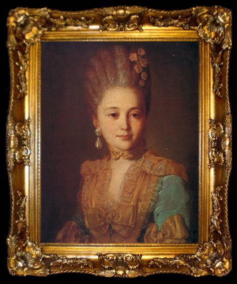 framed  Fedor Rokotov Portrait of an Unknown Woman in a Blue Dress with Yellow Trimmings, ta009-2